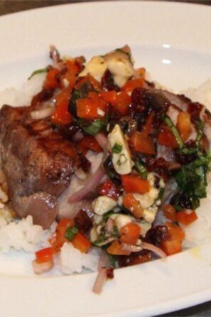 pork tenderloin with blue cheese and dried cherry salsa