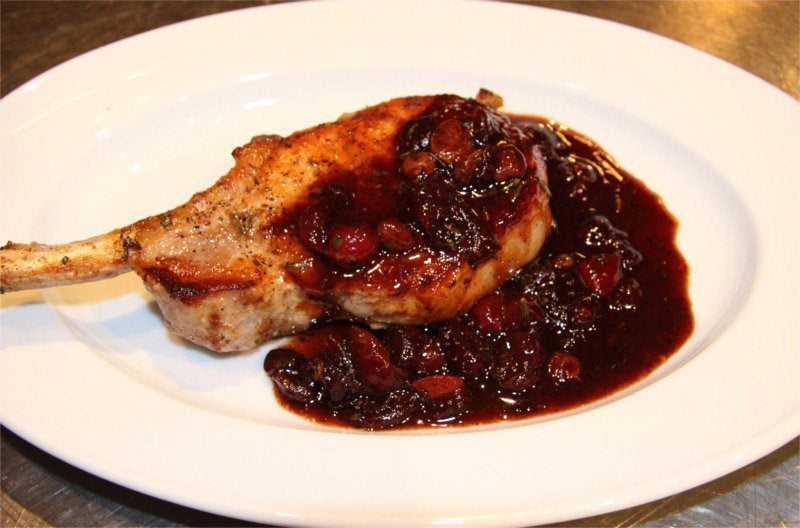 pork chop with cranberry, port and rosemary sauce