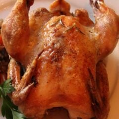 Cornish hen on a serving plate