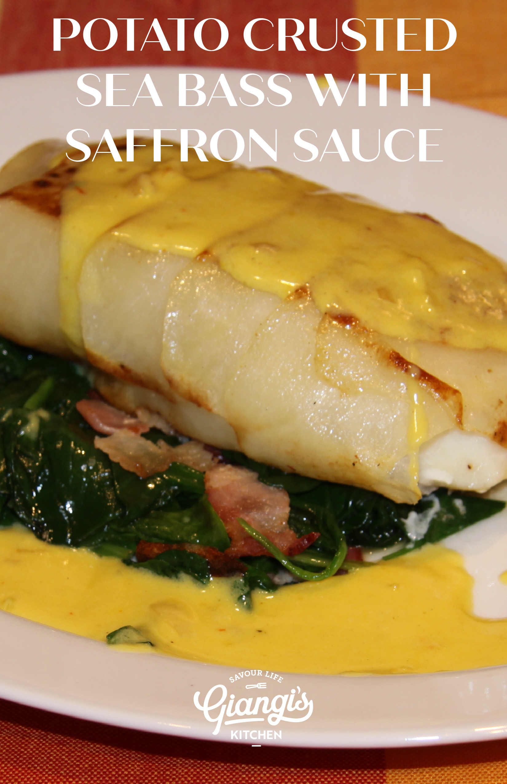 Potato Crusted Sea Bass with Saffron Sauce