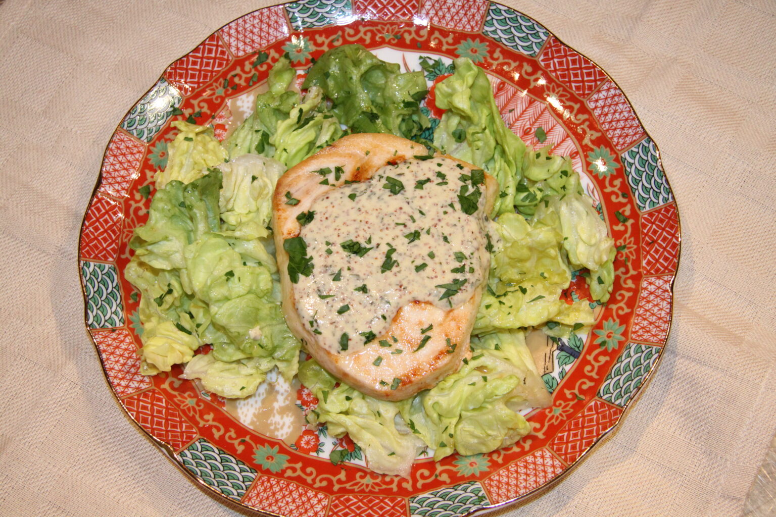Grilled swordfish, and dijon mustard sauce