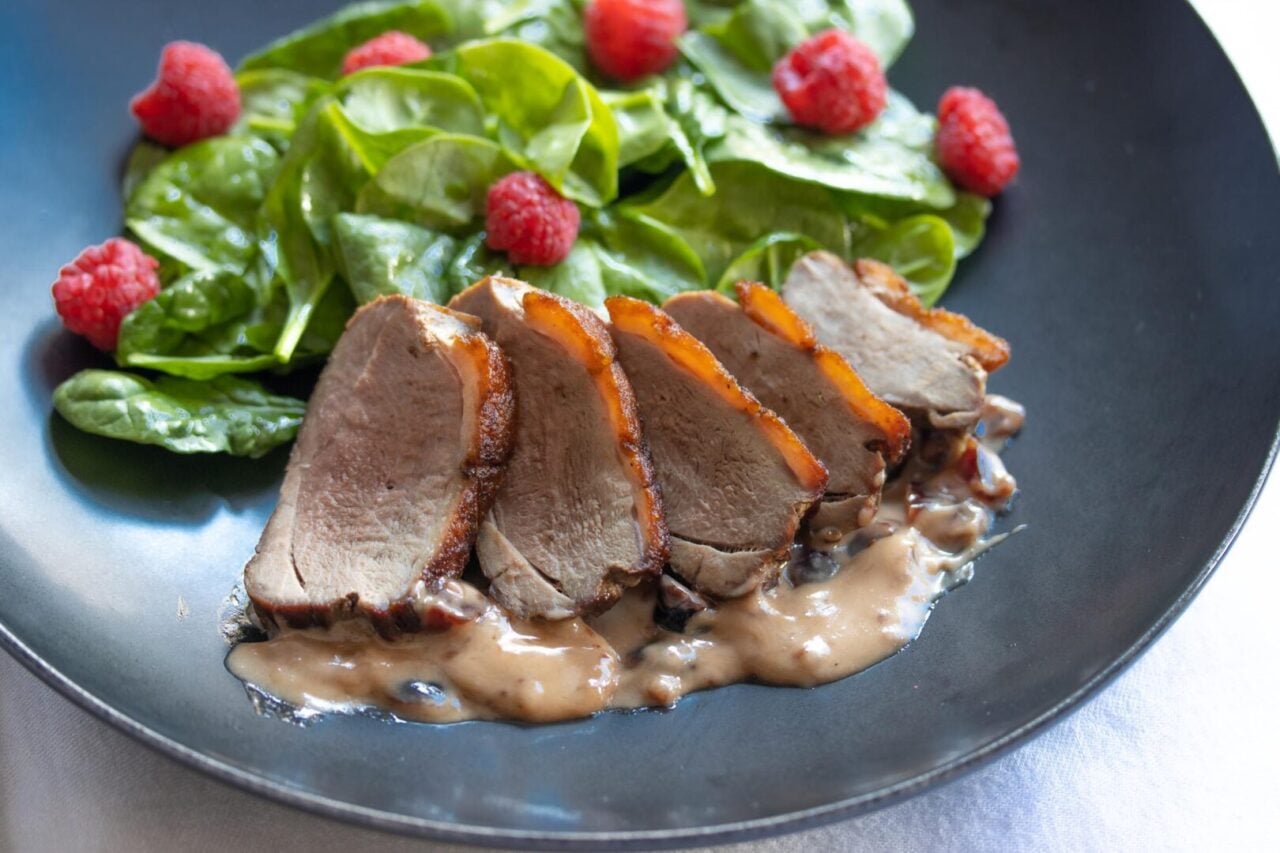 duck with dried cranberries, cream and raspberry jam duck with dried cranberries, cream and raspberry jam