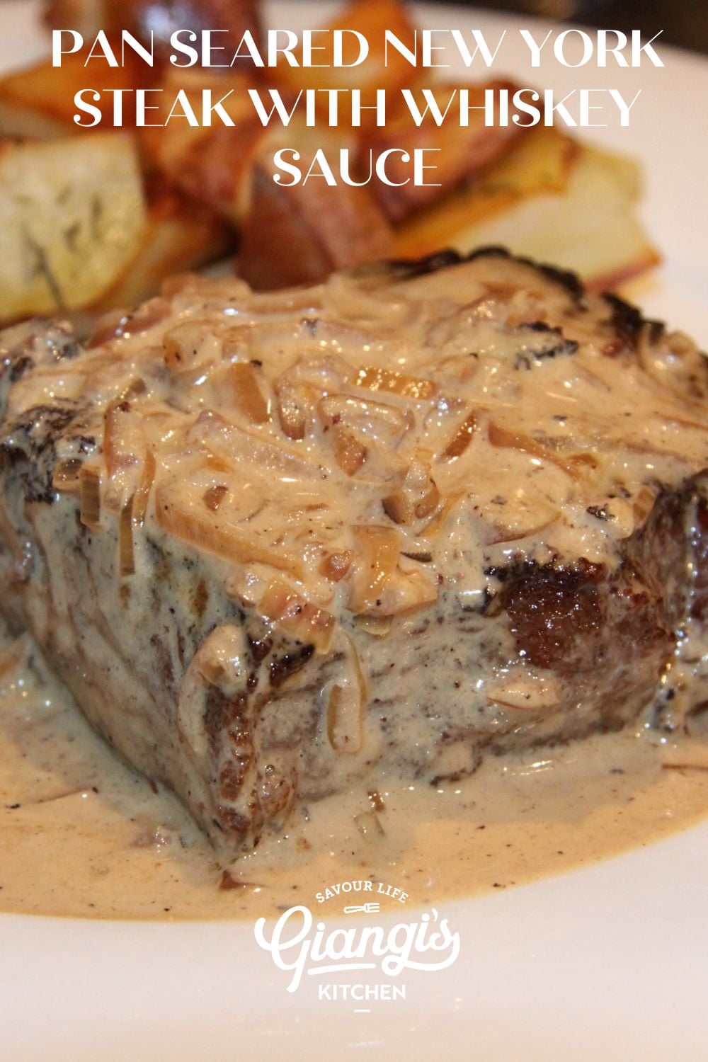 pan seared new york steak with whiskey and cream