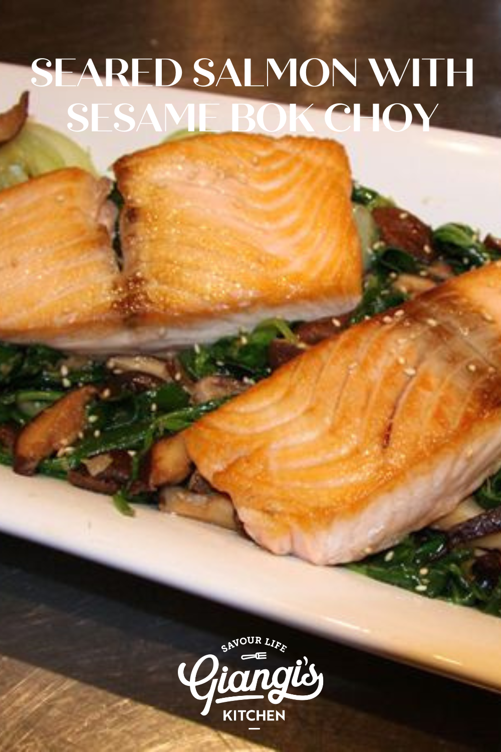 Seared Salmon with Sesame Bok Choy and Spinach