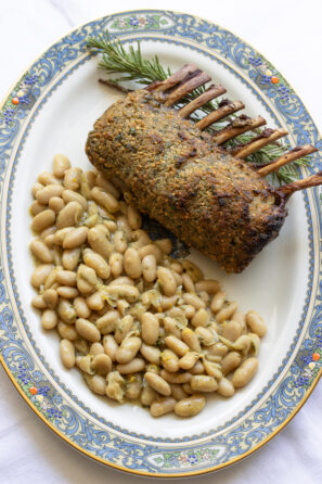 Herb Crusted Rack of Lamb with White Bean Rosemary Ragout
