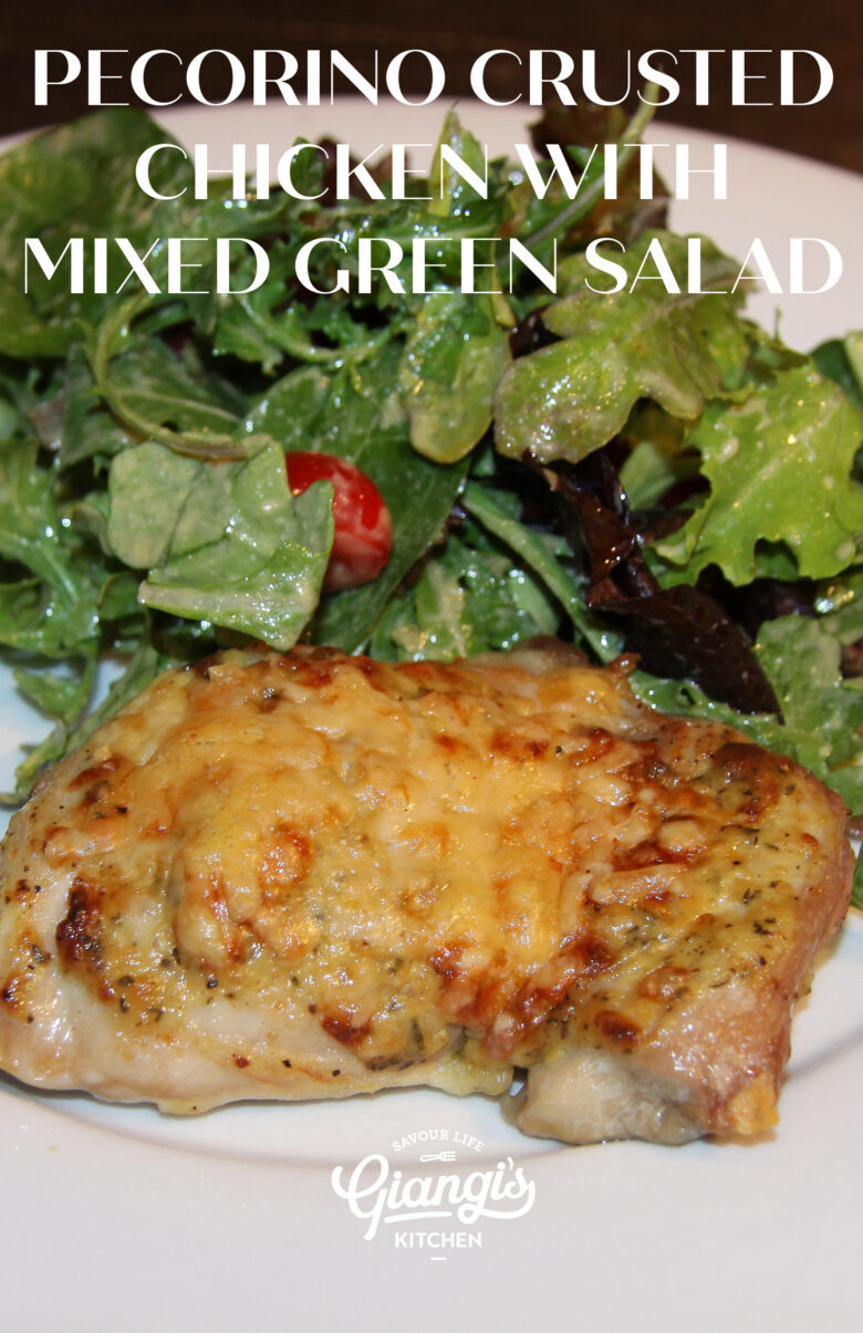 Pecorino Crusted Chicken with Mixed Baby Greens Salad
