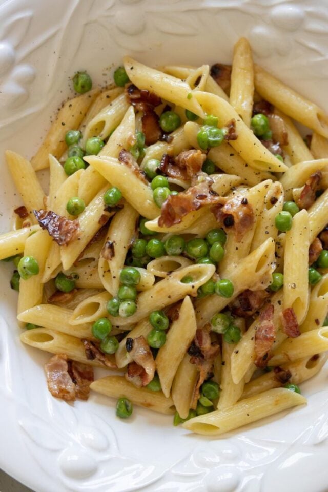 Penne Pasta, Peas and Bacon Easy & The Best! Giangi's Kitchen