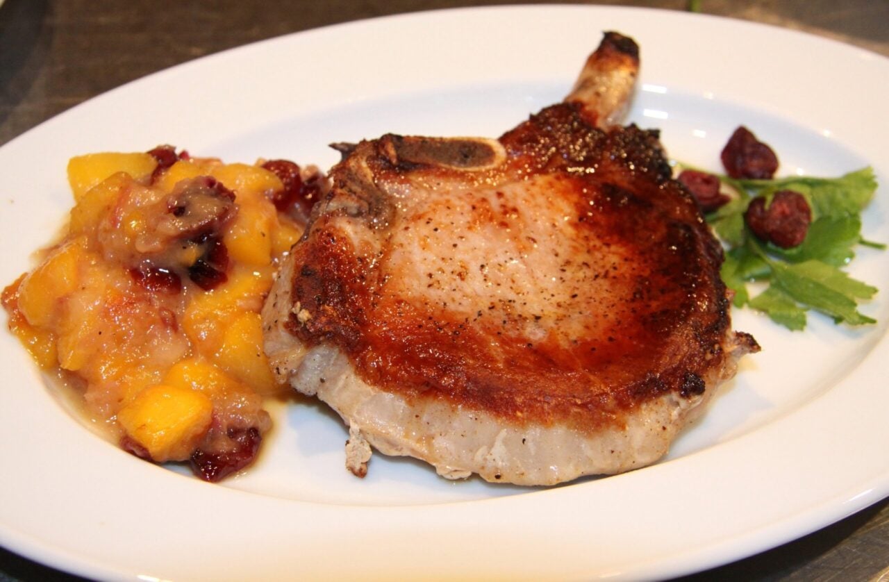 pork chops with peaches and pears sauce