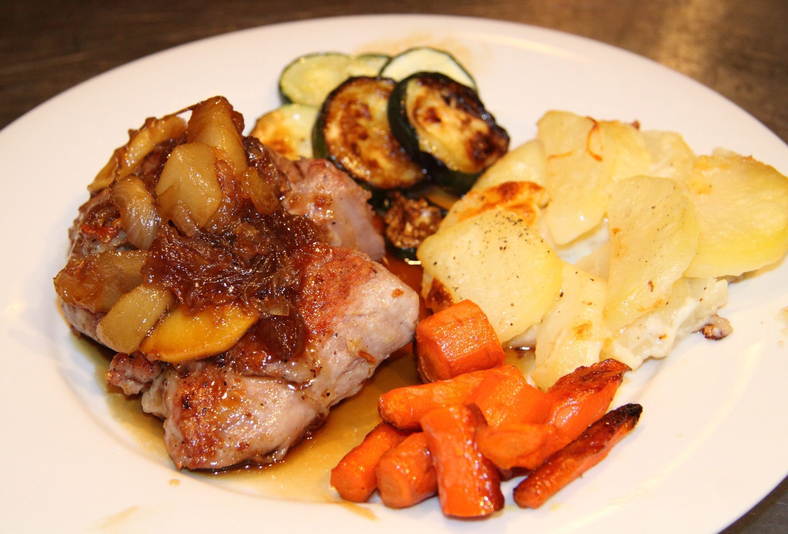 Roasted Pork Tenderloin with Caramelized ApplesPears and Onions