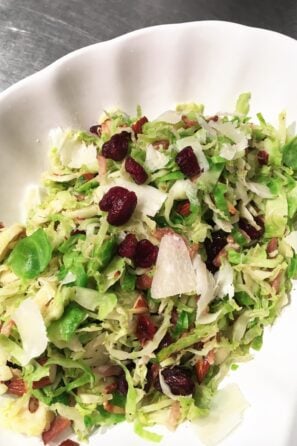 Brussel sprouts with almond, bacon and cranberries