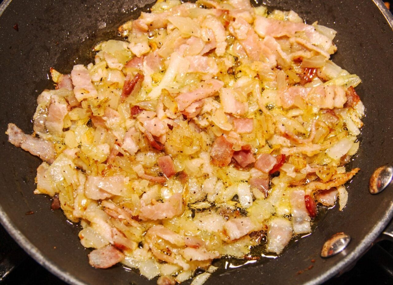 onions and bacon cooking