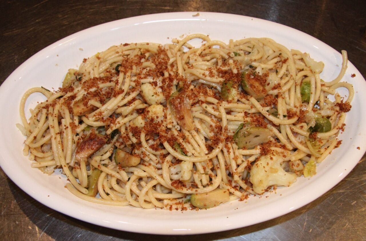 bucatini with brussels sprouts and cauliflower