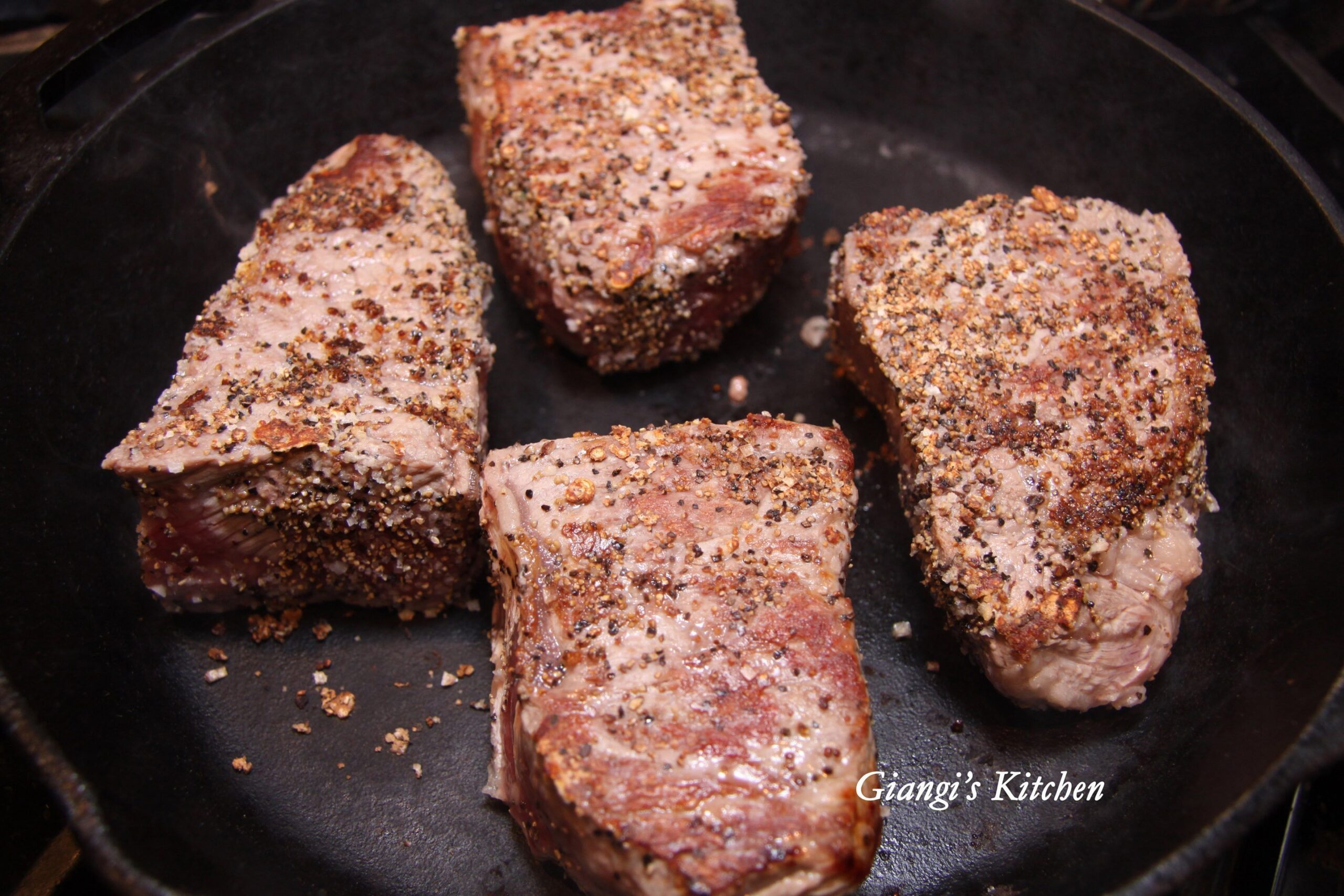 new york steaks with mustard and mushrooms
