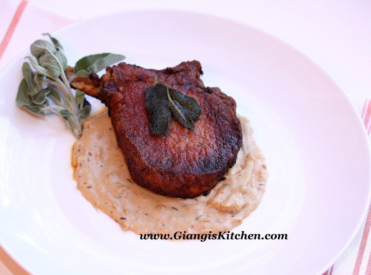 Skillet pork chops with browned butter sage