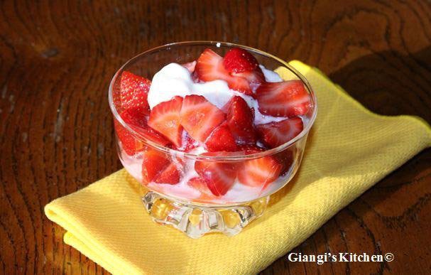 strawberries with vanilla ice cream