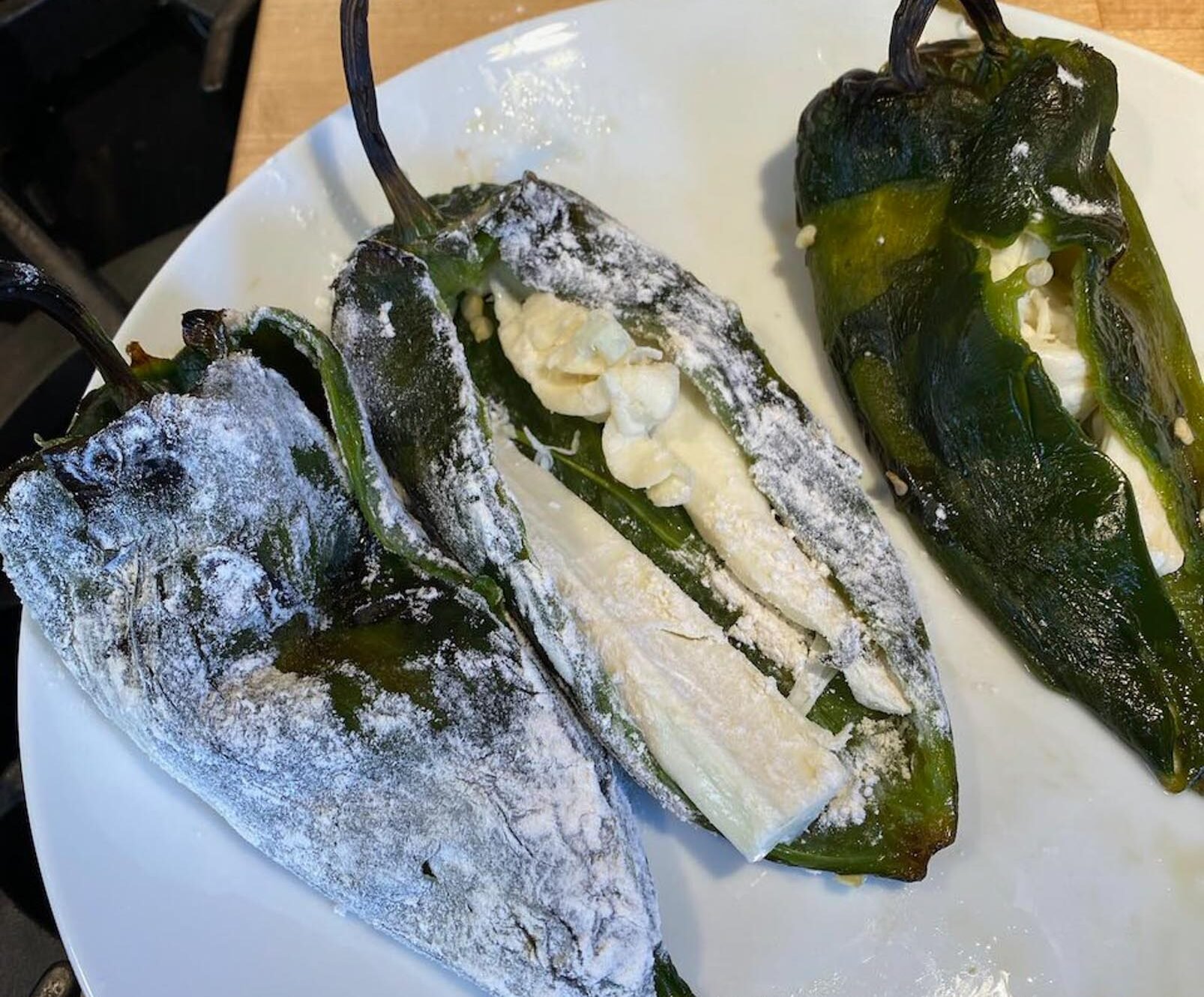 Chiles Rellenos in flour stuffed