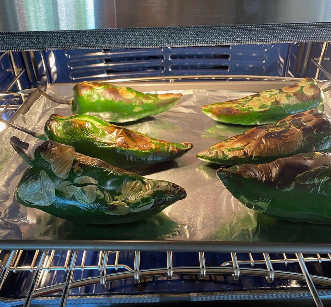 Chiles Rellenos Rellenos inside the oven.