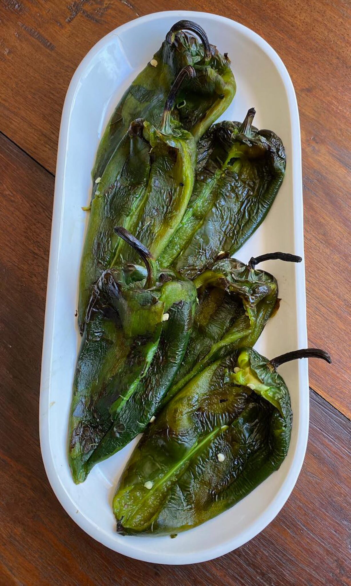 Chiles Rellenos Rellenos roasted seeded and skin removed.