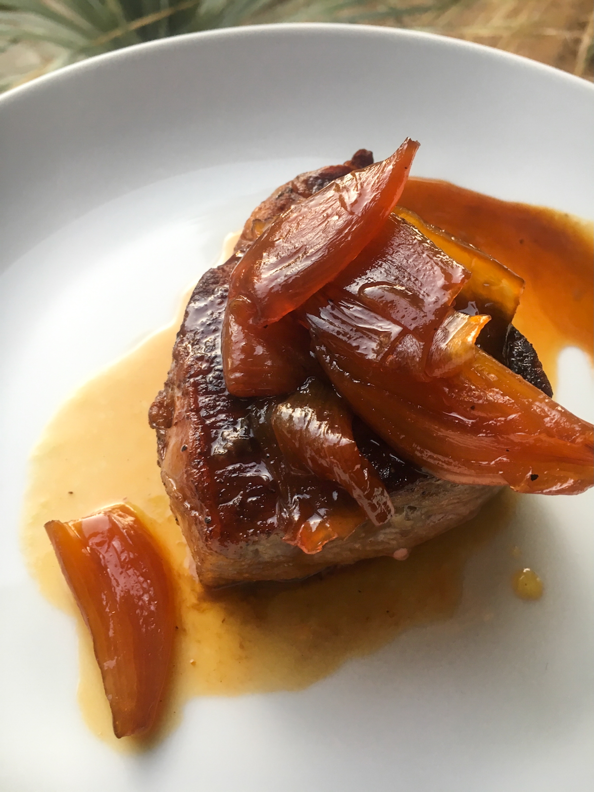 caramelized shallots with NY steak