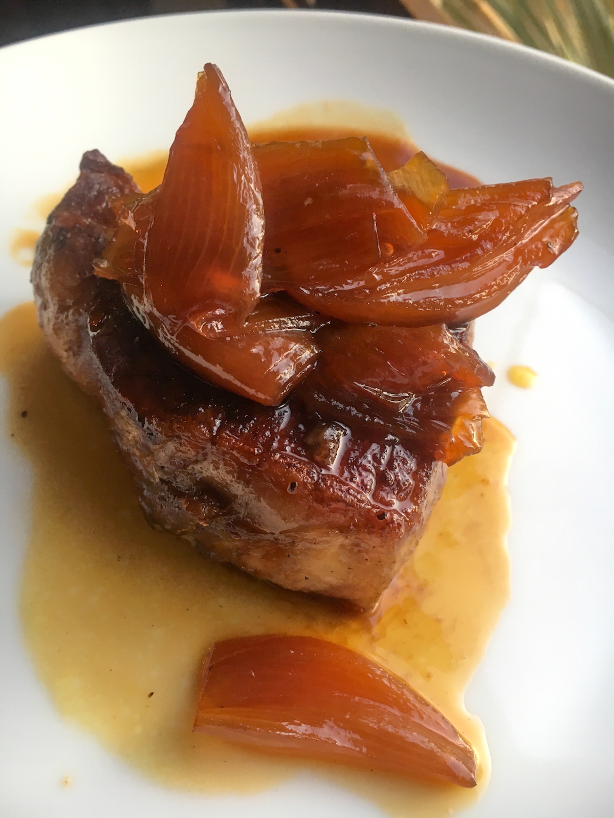 caramelized shallots with NY steak
