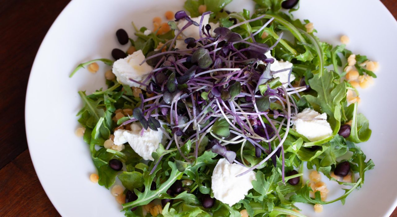 Lentils, Black Beans, Goat Cheese and Baby Green Salad