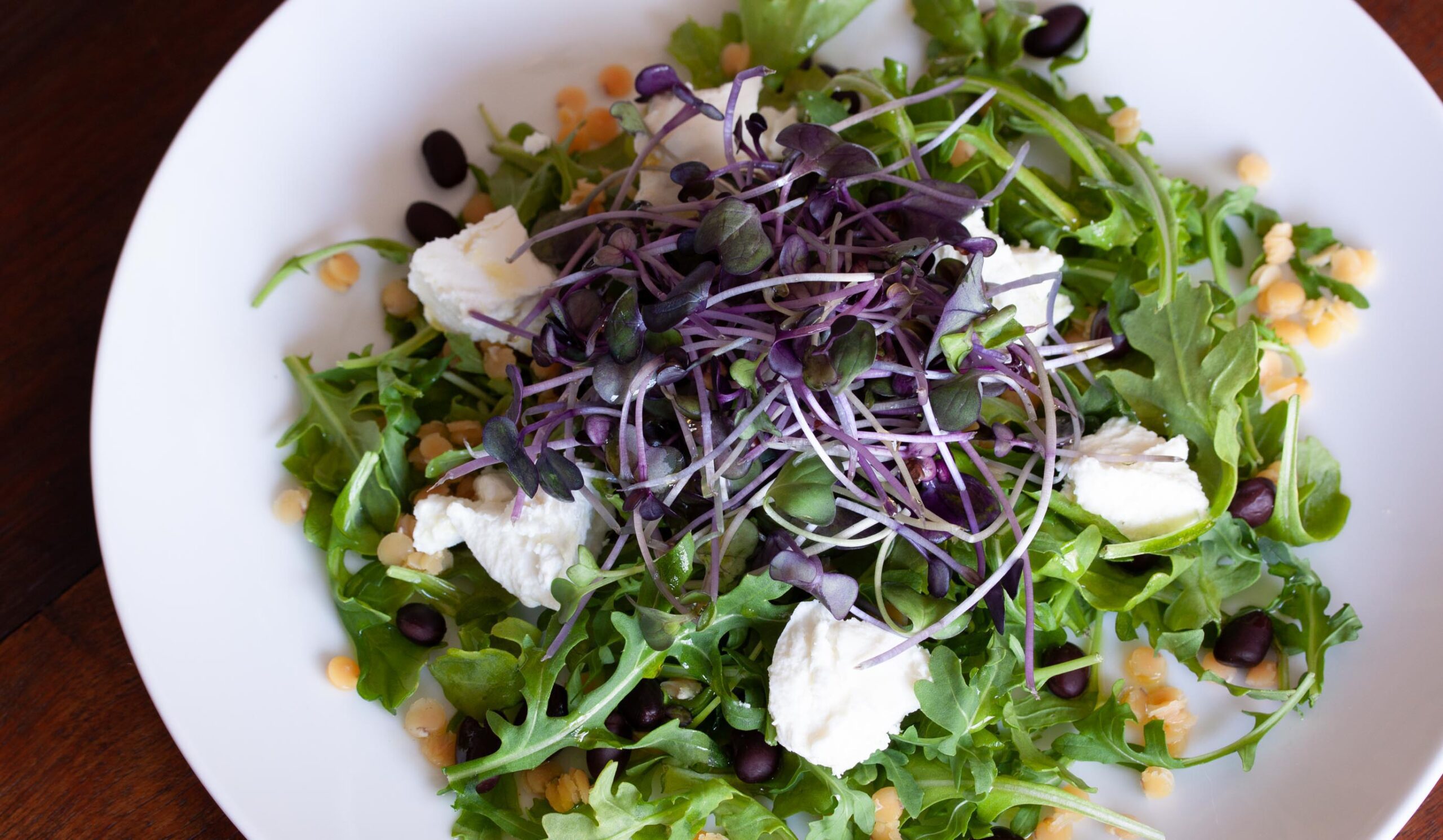 Lentils, Black Beans, Goat Cheese and Baby Green Salad