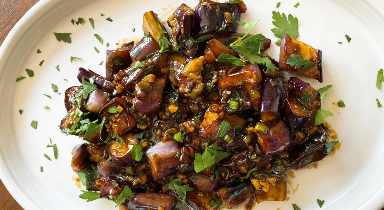 Eggplant Chinese Style close up.