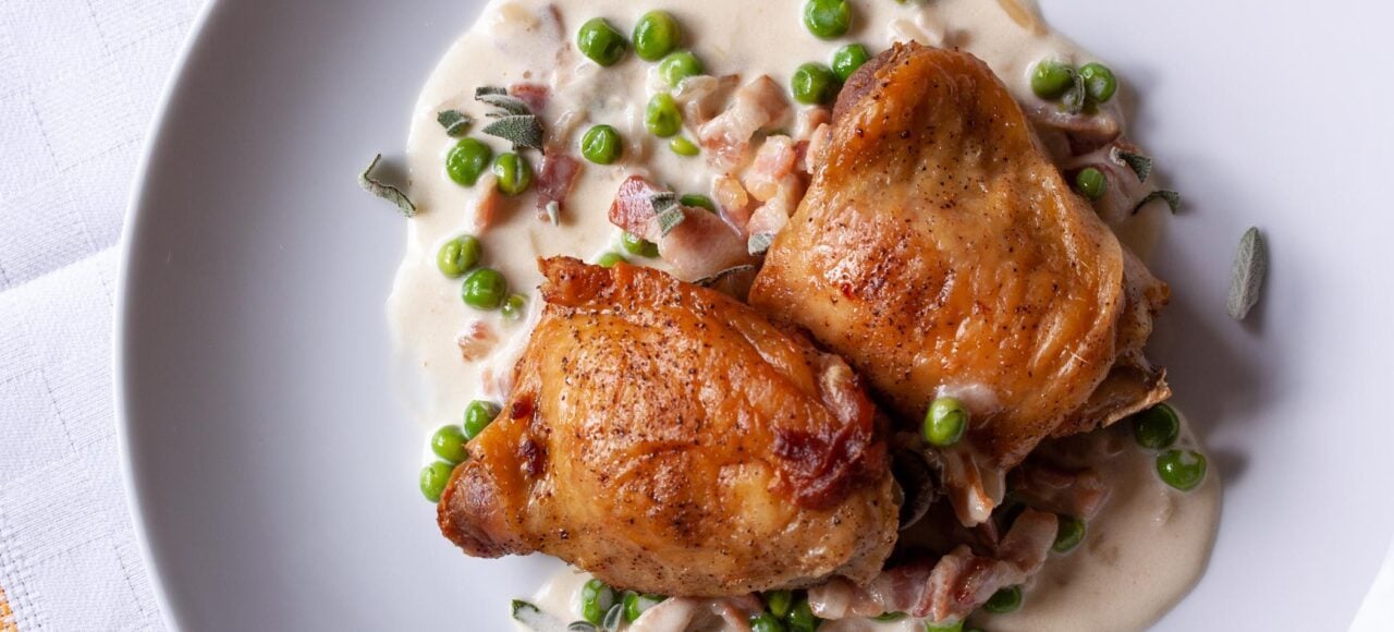 Chicken with Peas, Sage and Bacon
