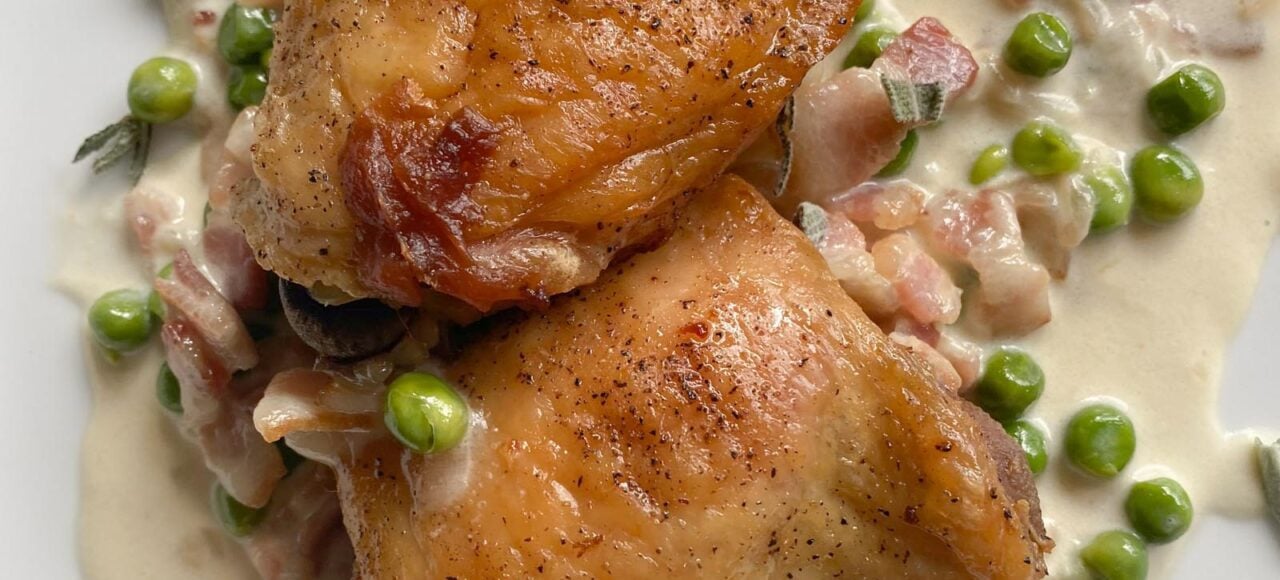 Chicken with Peas, Sage and Bacon
