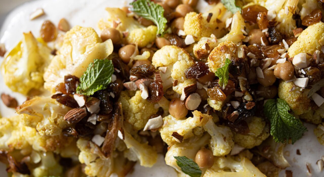 chickpeas, cauliflower, curry vinaigrette and spiced yogurt