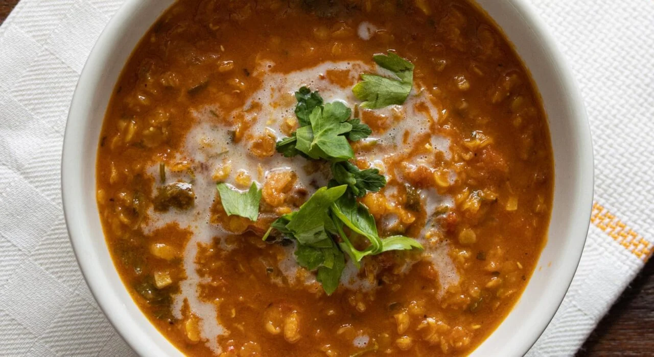 curried lentils, tomato and coconut soup