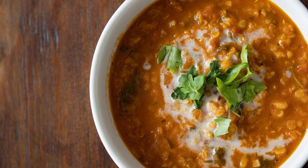 Curried lentils, tomato, and coconut soup. Curried lentils, tomato, and coconut soup.