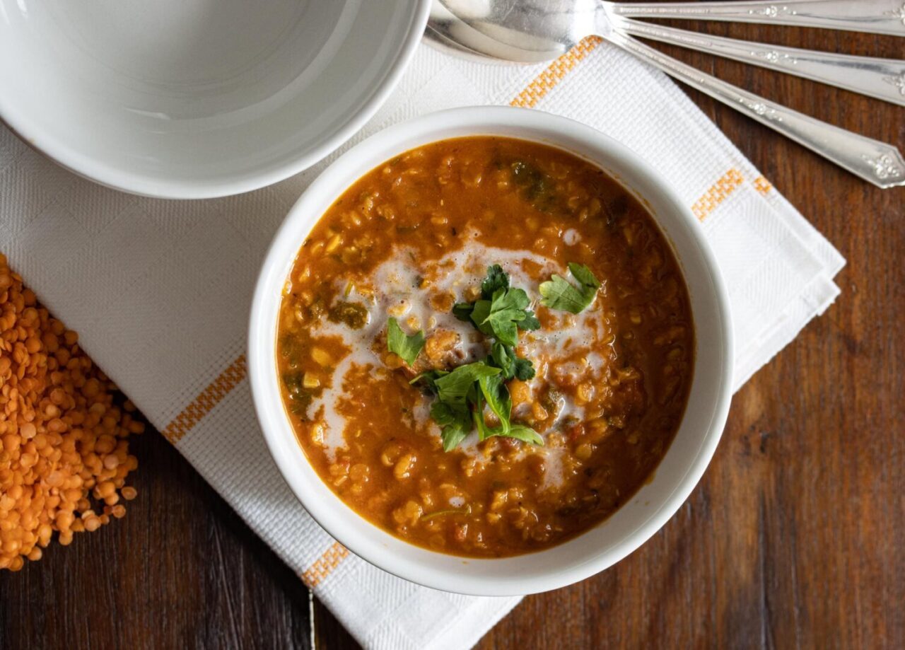 Curried lentils, tomato, and coconut soup. Curried lentils, tomato, and coconut soup.