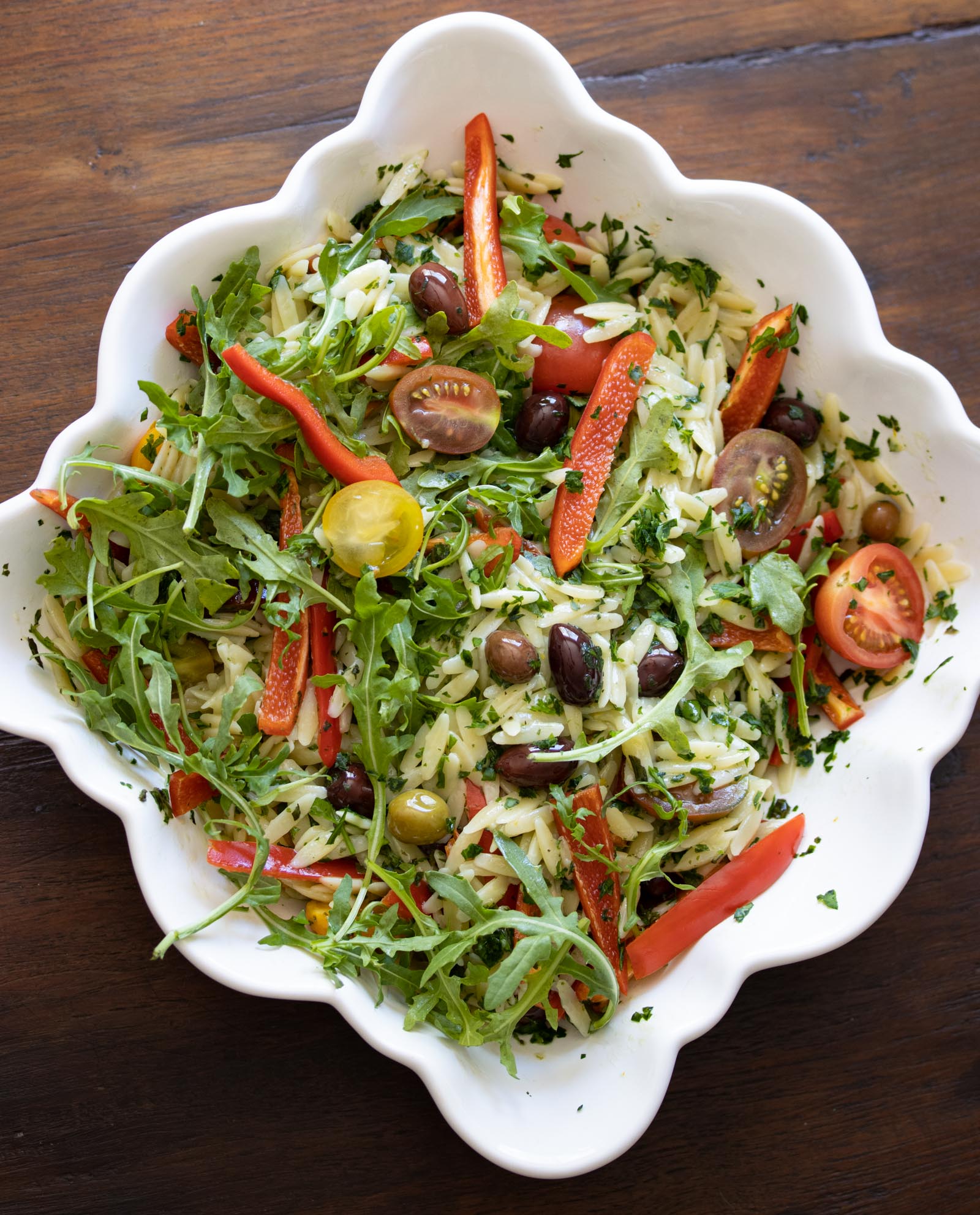 Orzo Pasta Salad With Basil Butter, Peppers, Tomatoes