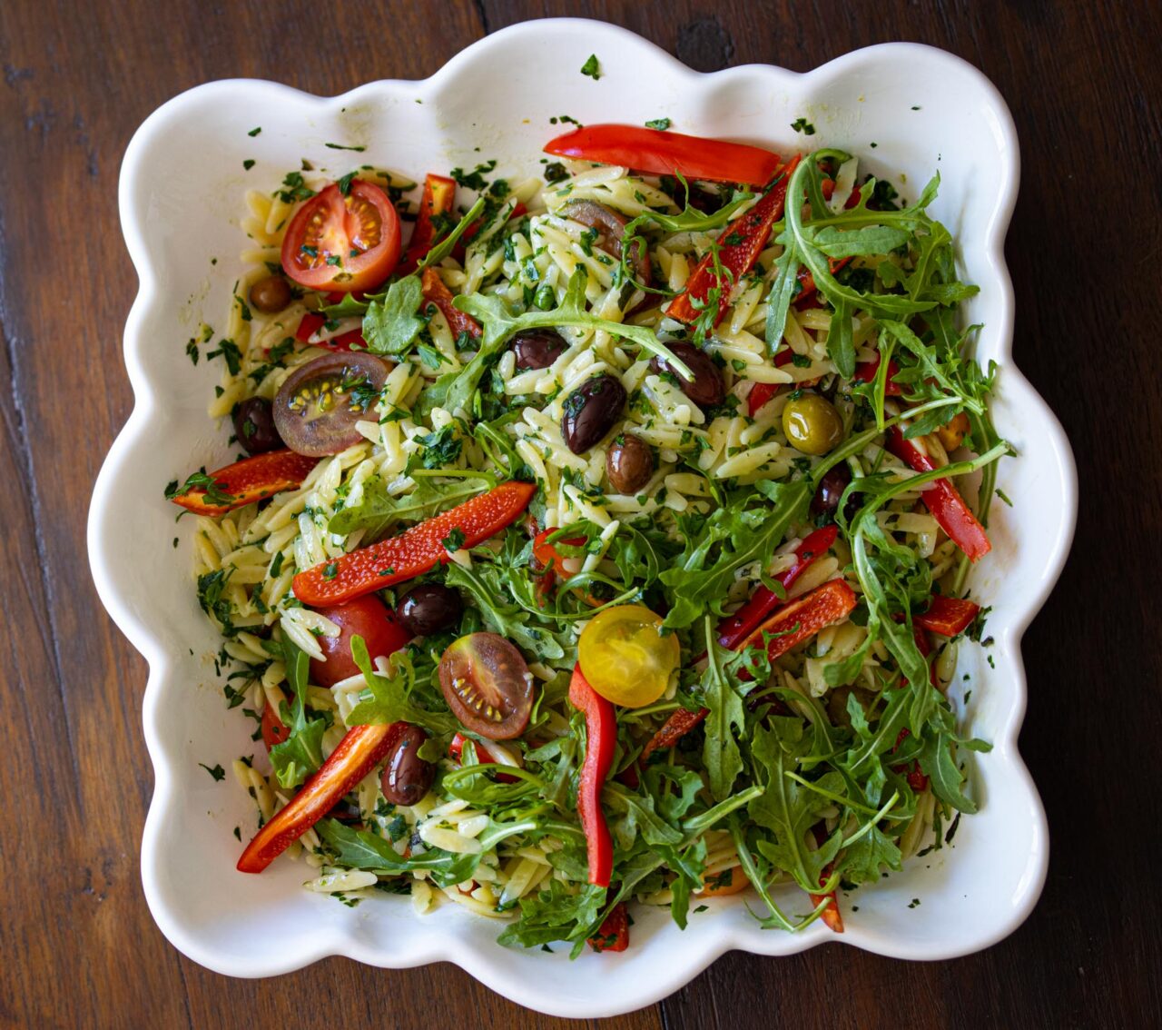 Orzo Pasta Salad With Basil Butter, Peppers, Tomatoes Orzo Pasta Salad With Basil Butter, Peppers, Tomatoes