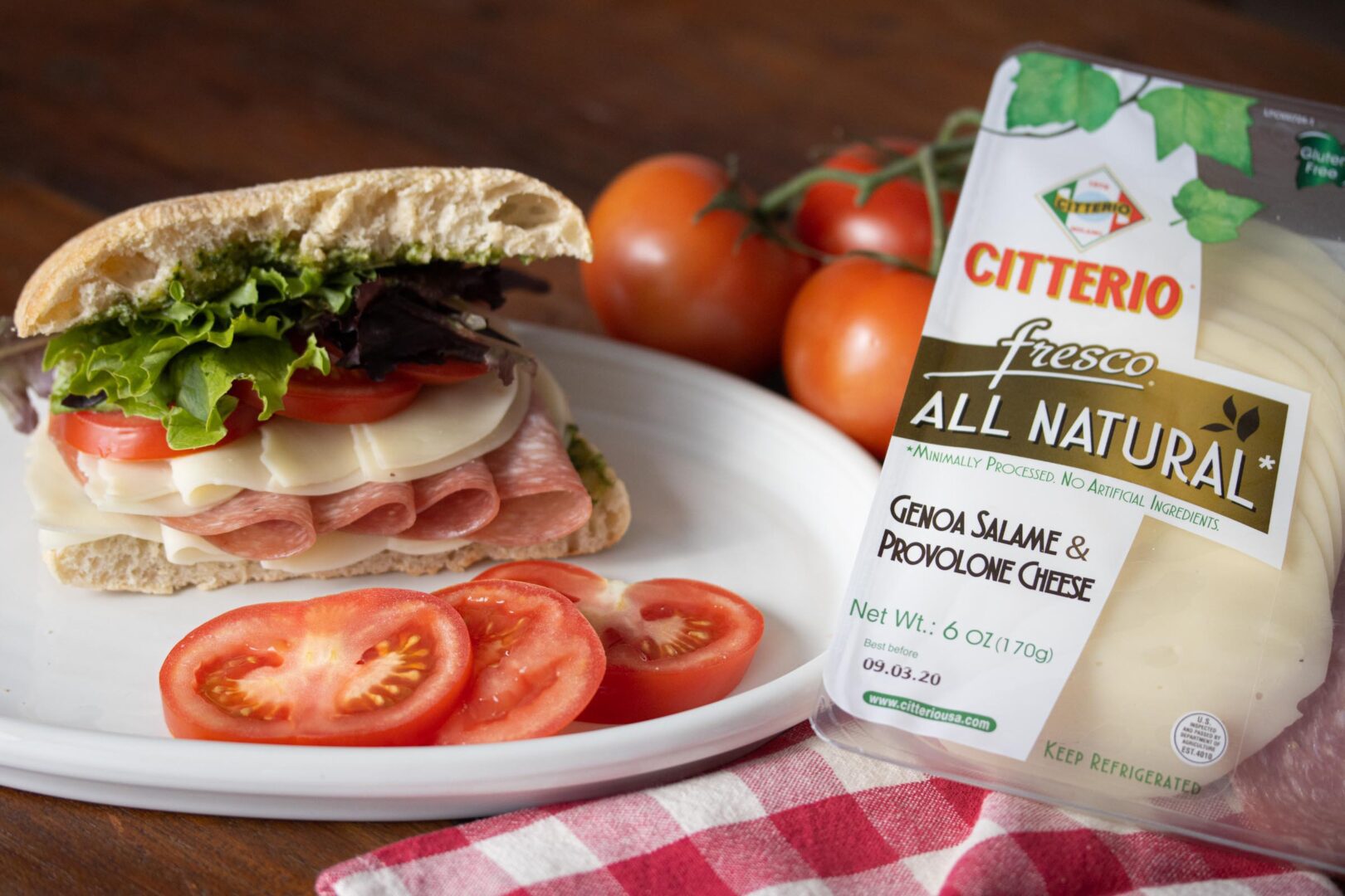 Genoa Salami, Provolone Cheese, Pesto Ciabatta Panini Genoa Salami, Provolone Cheese, Pesto Ciabatta Panini