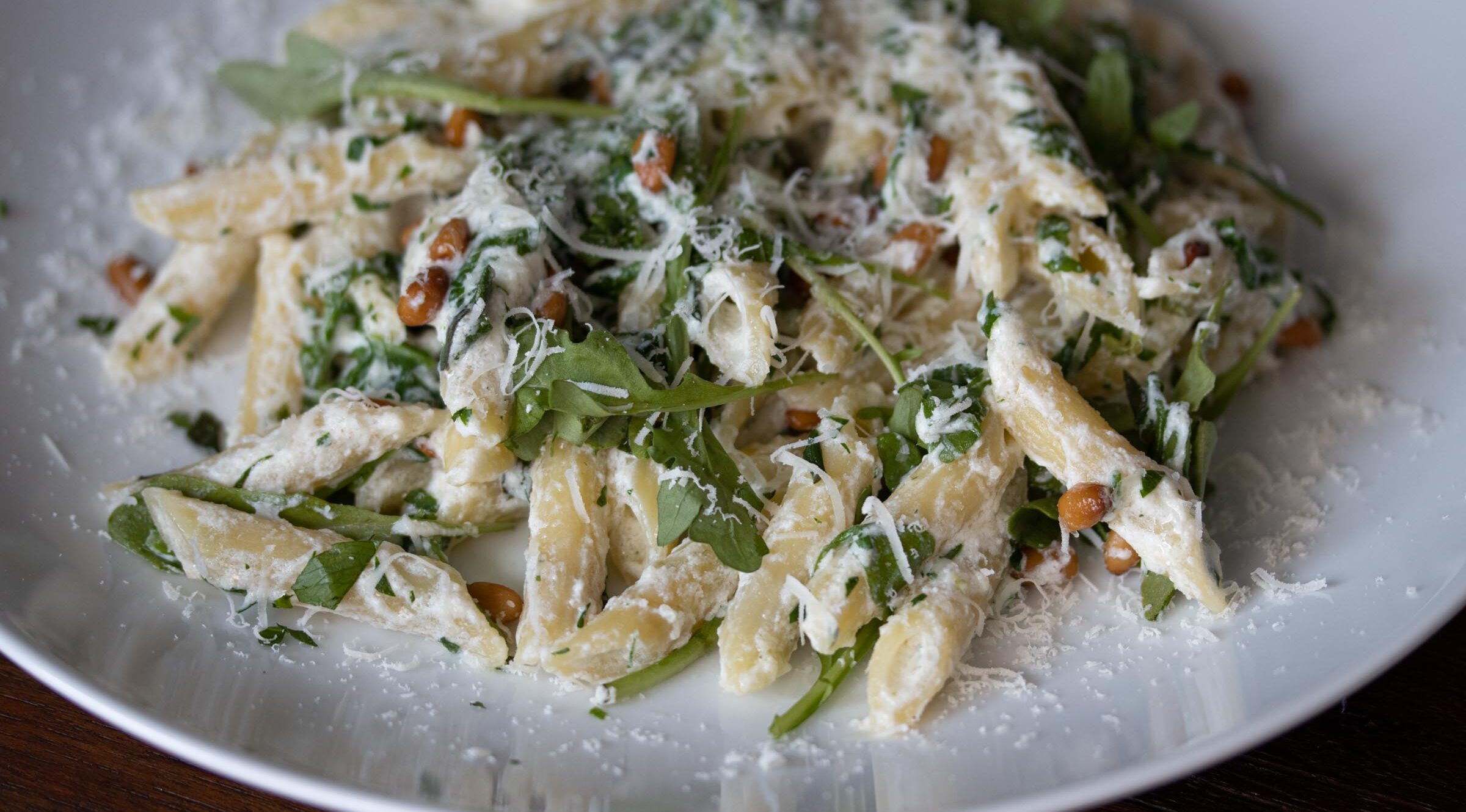 ricotta, arugula, pine nuts penne pasta