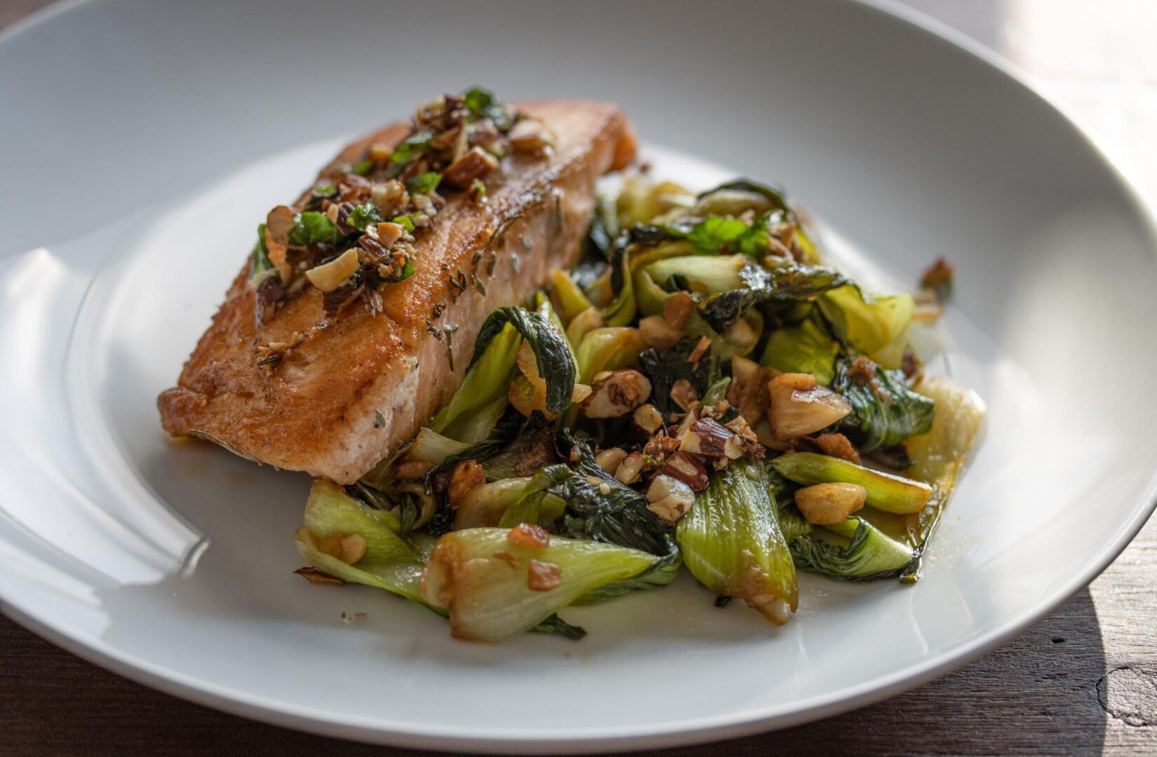 Top 10 Fish Recipes Salmon with steamed bok choy and almond