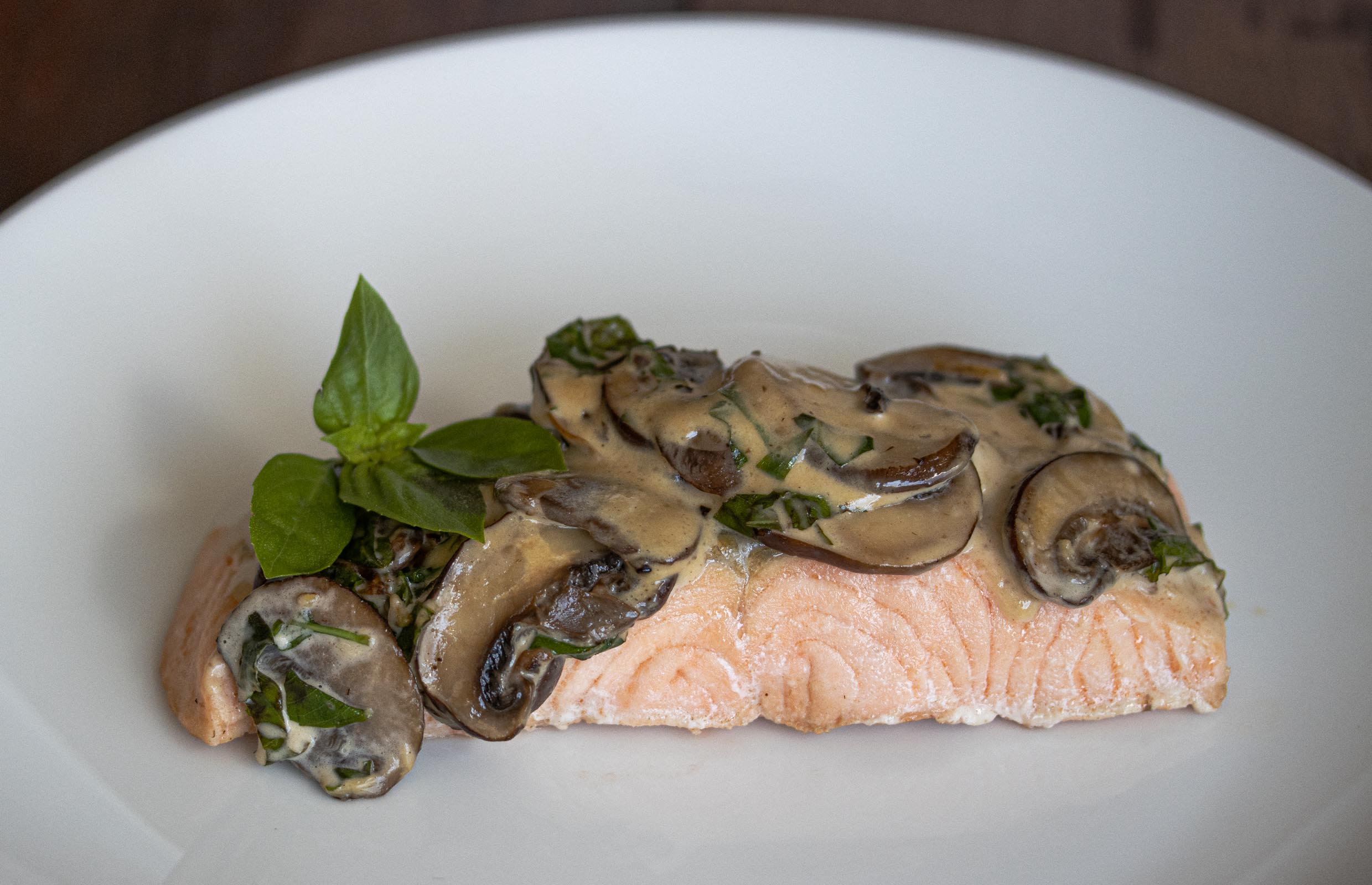 Salmon With Basil Mushroom Sauce