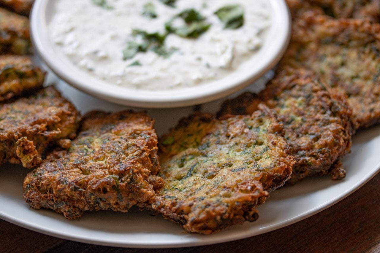 Zucchini Pancakes With Tzatziki Sauce Zucchini Pancakes With Tzatziki Sauce