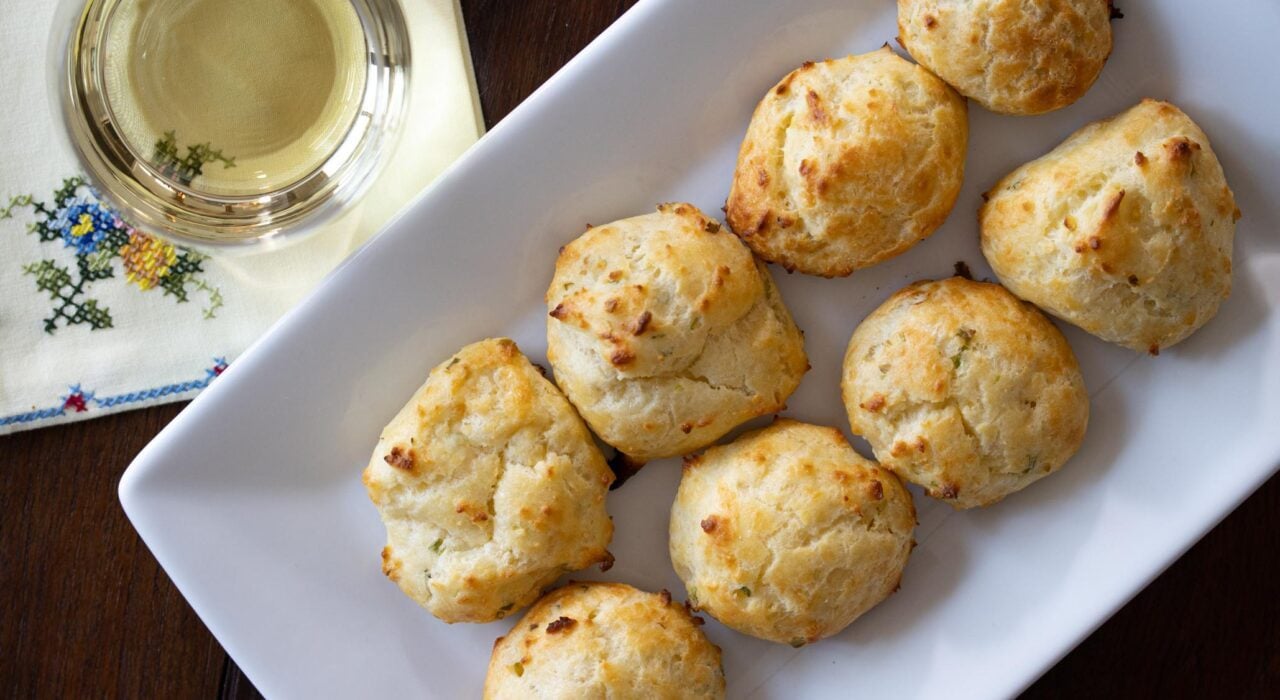 Gougeres with cheese and scallions