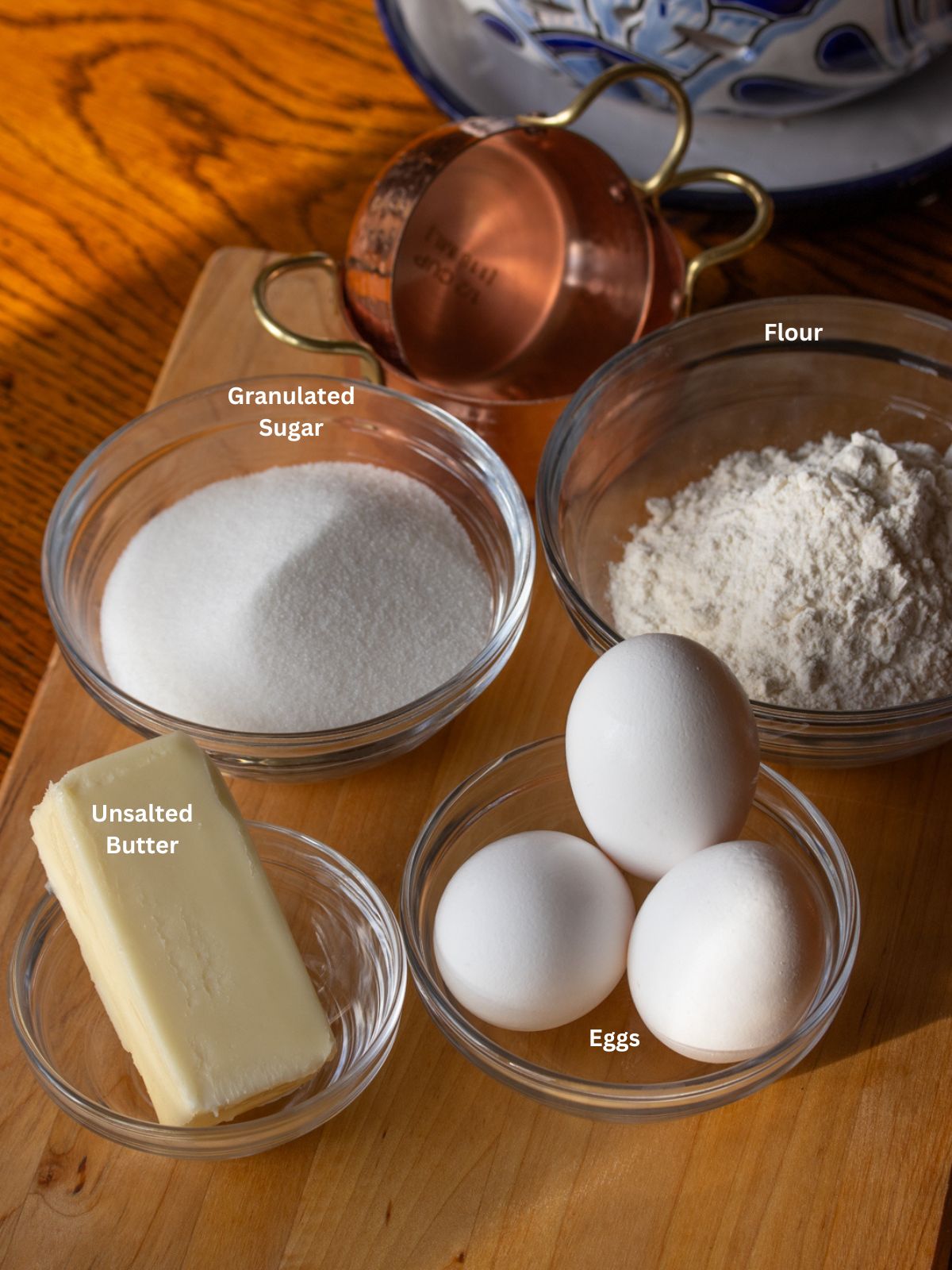Ingredients needed to create this french pound cake.