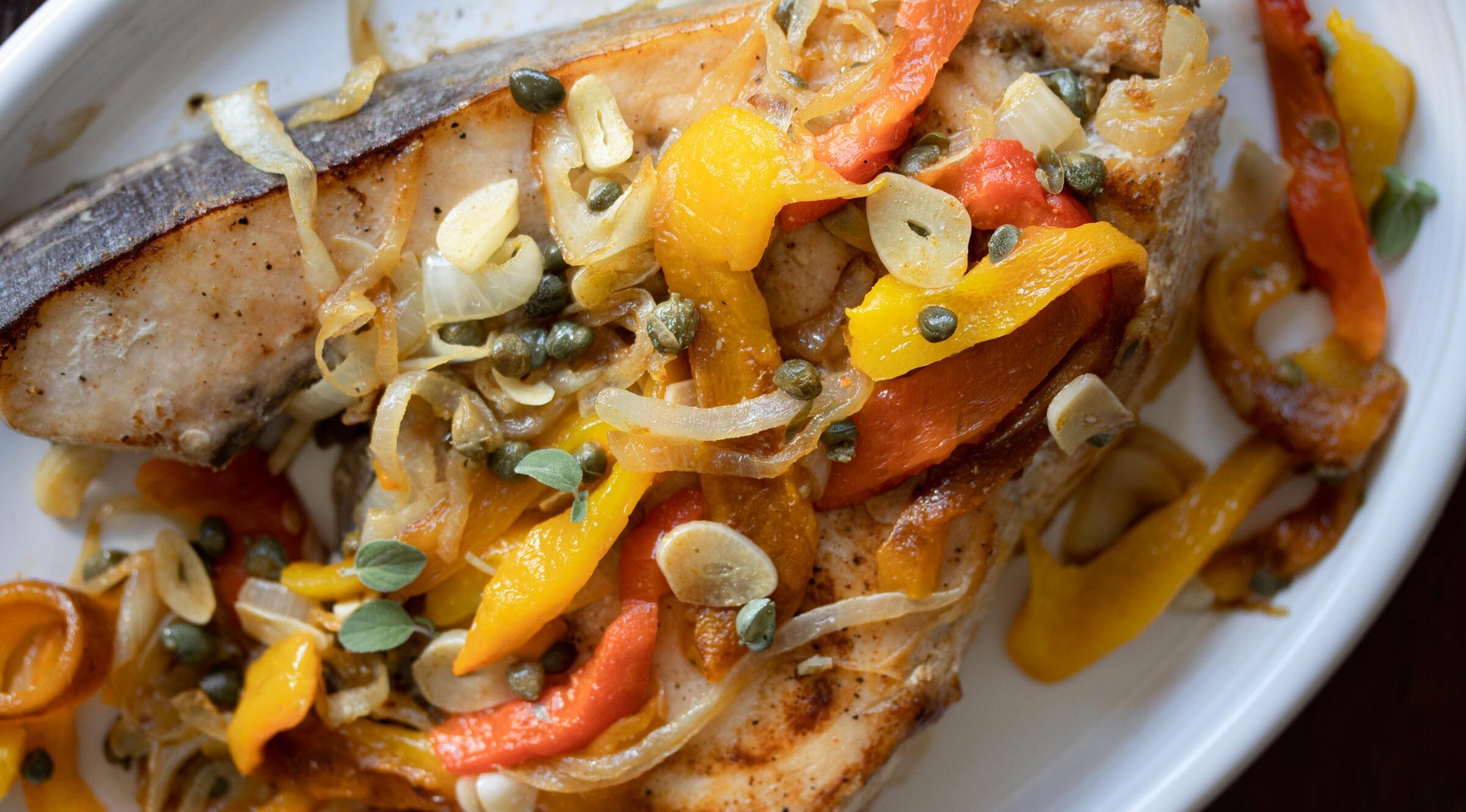 Swordfish with Onions & Roasted Bell Peppers Giangi's Kitchen