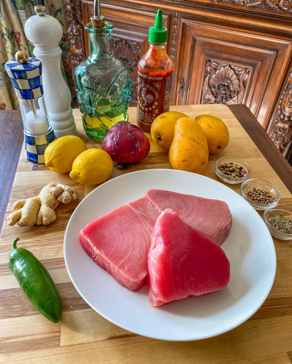 Yellowfin Tuna with Spicy Mango Salsa Yellowfin Tuna with Spicy Mango Salsa