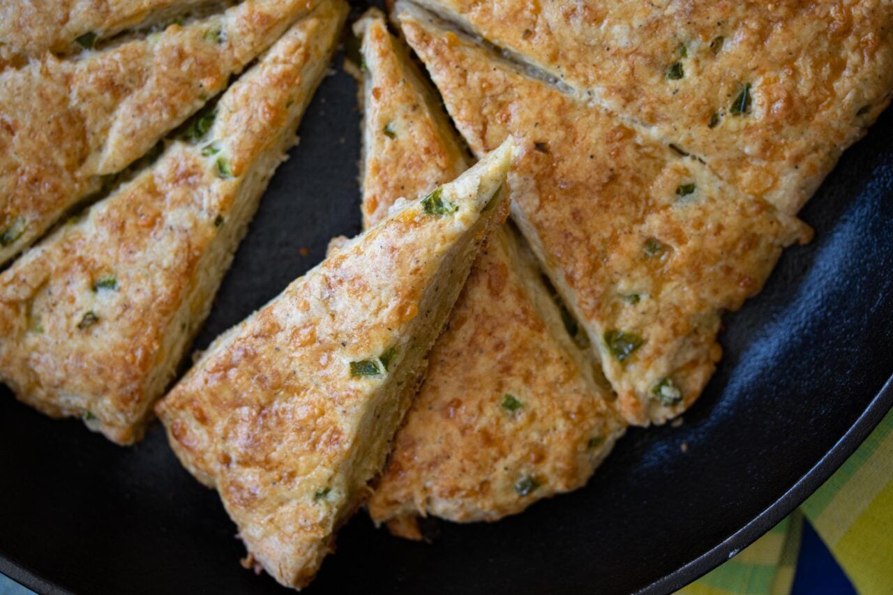 cheddar and jalapeno scones cheddar and jalapeno scones sliced and ready to be enjoyed.