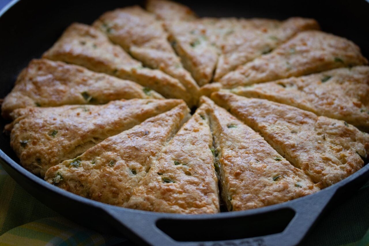 cheddar and jalapeno scones cheddar and jalapeno scones finished baked in the cast iron skillet.