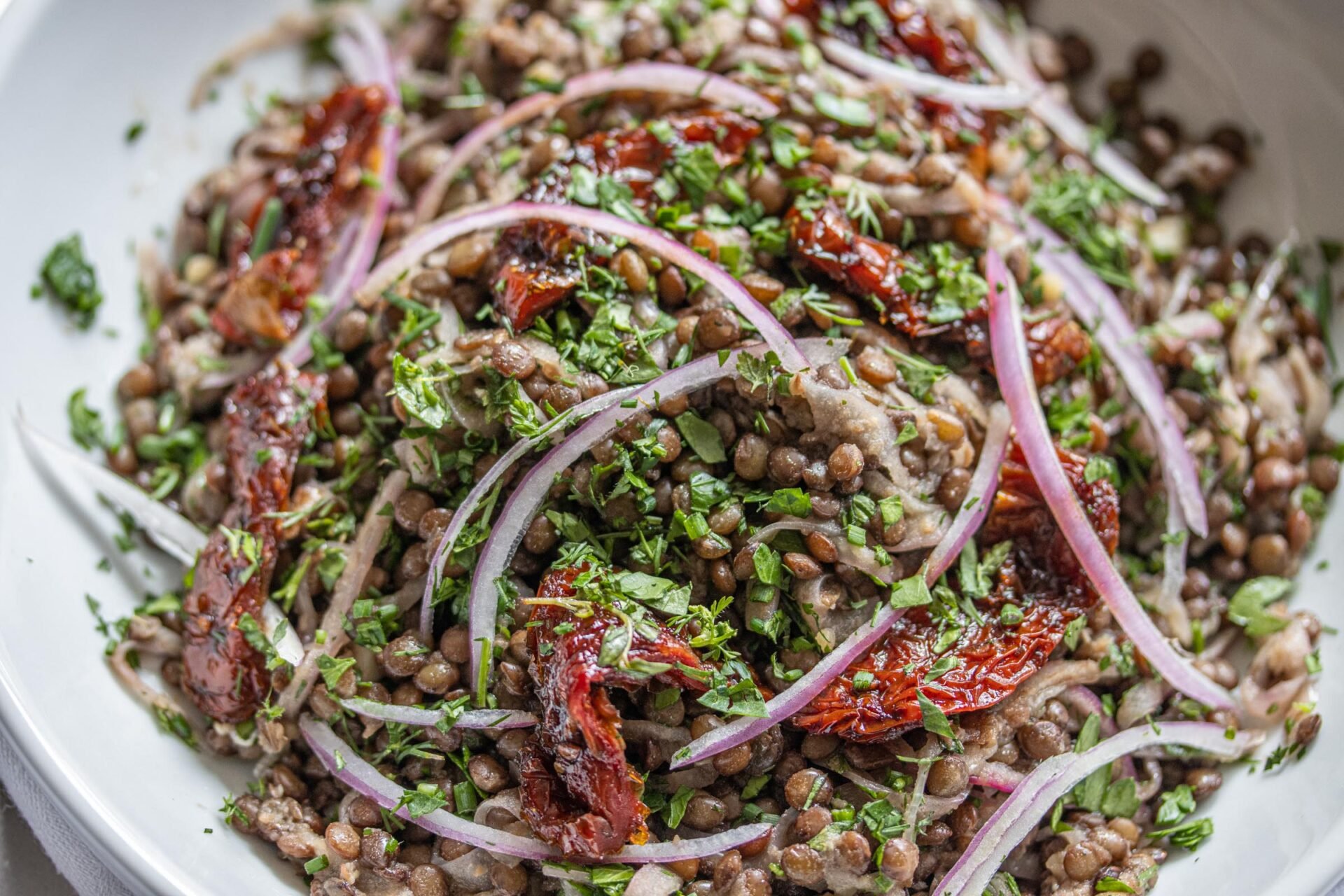 lentils with sun-dried tomatoes, onion and fresh herbs lentils with sun-dried tomatoes, onion and fresh herbs