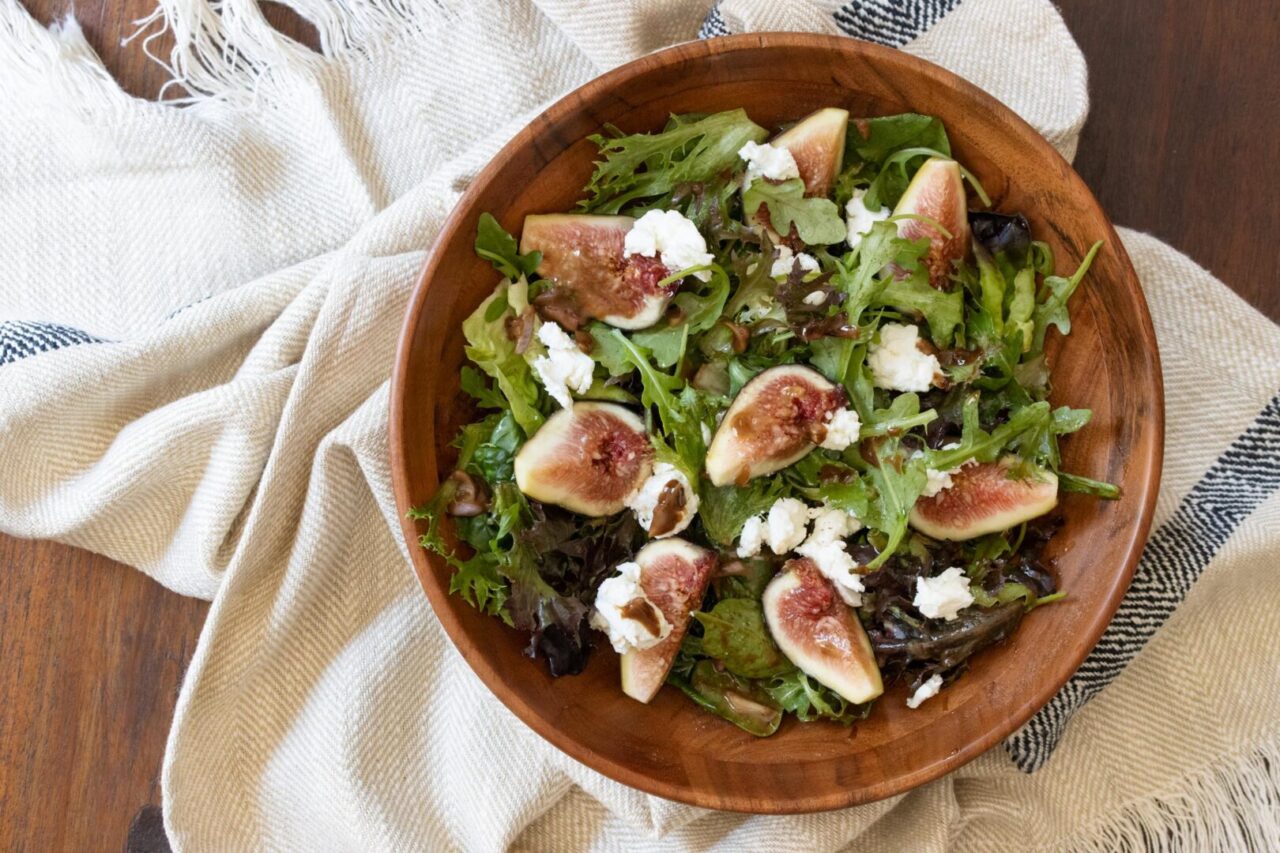 fig with goat cheese salad above view of your fig with goat cheese salad