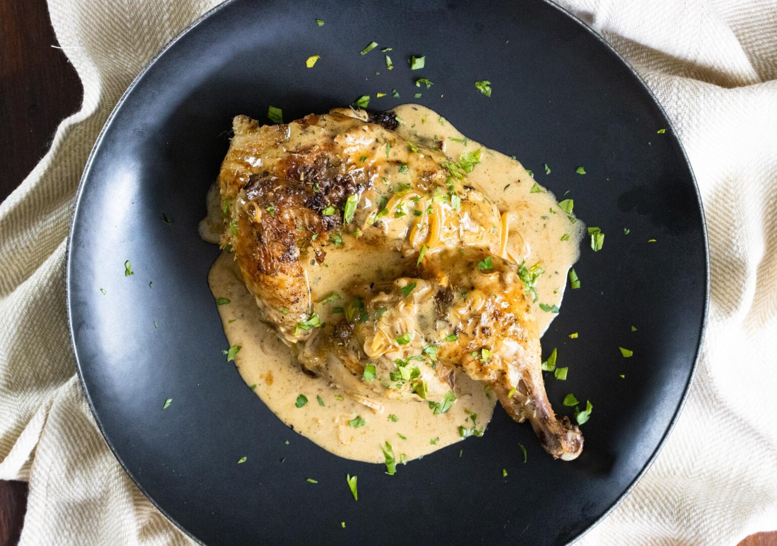 CORNISH GAME HEN WITH WHISKEY CREAM SAUCE