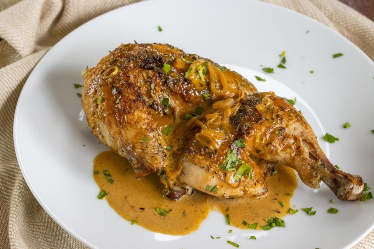 CORNISH GAME HEN WITH WHISKEY CREAM SAUCE